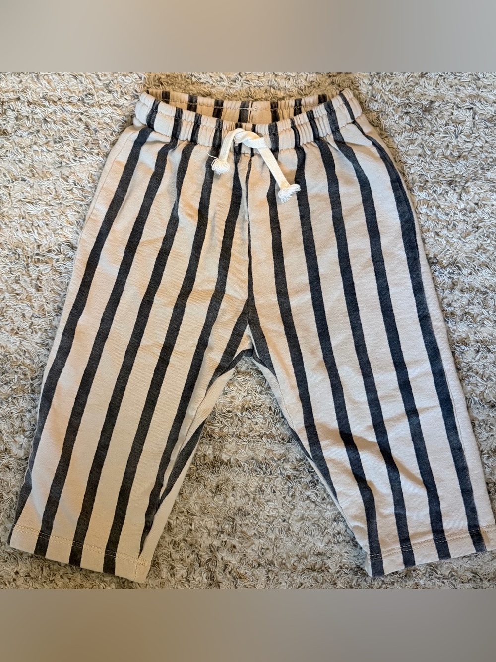 ZARA Kids Striped Knit Drawstring Pants - Beige & Black